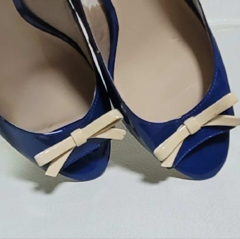 Kate Spade Patent Leather Peep-Toe Wedge Heel With Bow Sz 6.5